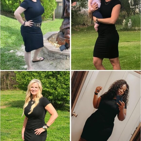 Women's Short Sleeve Ruched Casual Sundress Midi Bodycon T Shirt Dress - Picture 3 of 8